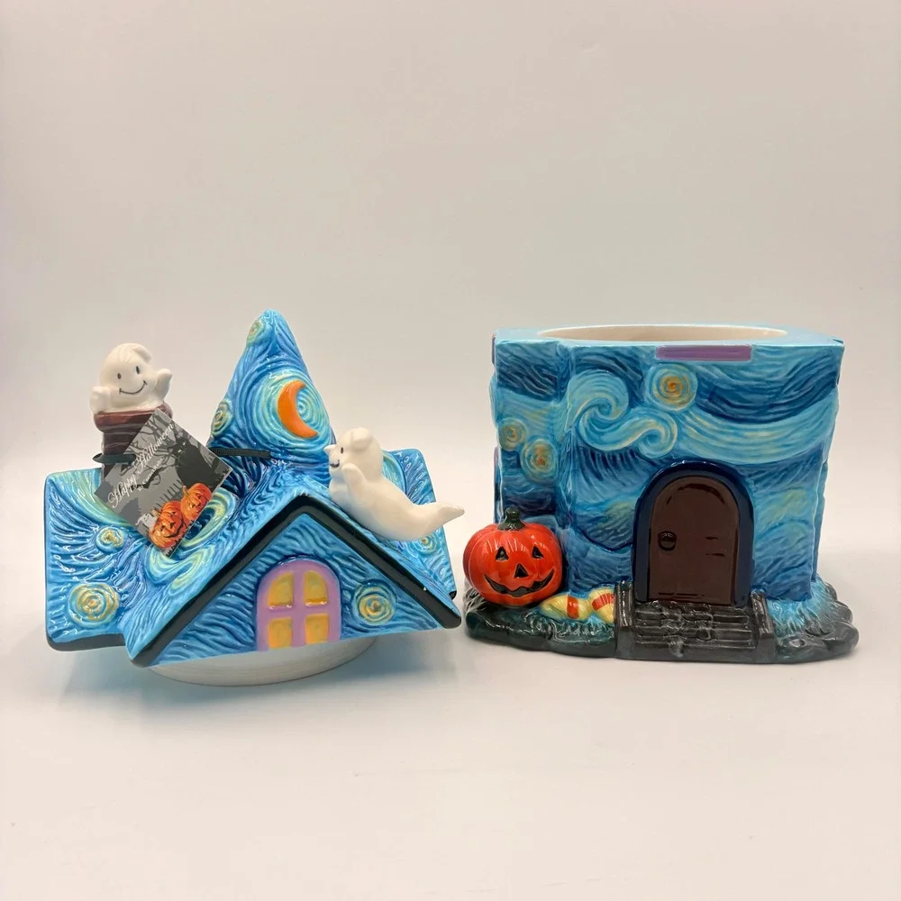 Corner Ruby Starry Night Haunted House Halloween Ceramic Cookie Jar Van Gogh
